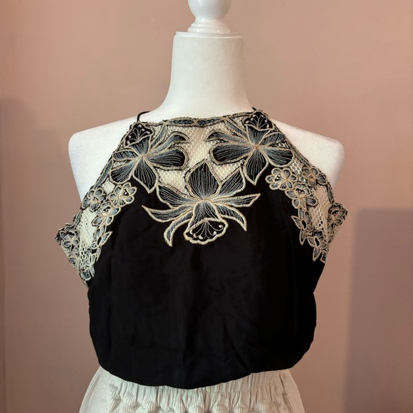 Free People Drapey Top Tie-Back Bodysuit with Floral Embroidery - Picture 3 of 7